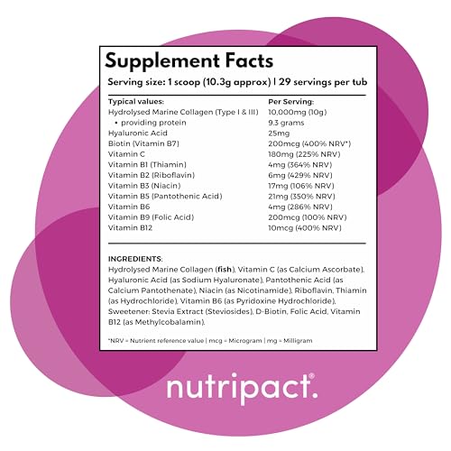 Hydrolysed Marine Collagen Peptides Powder with Hyaluronic Acid, Biotin, Vitamin C & B Vitamins – 10,000mg Collagen nutripact Au supplements