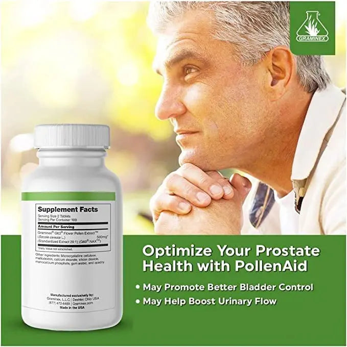 Graminex PollenAid Prostate Supplement: All Natural Prostate Support for Bladder Control & Urinary Tract Health, Rye Pollen Extract Made in USA, 200 Tablets (Pack of 2) Graminex Au supplements