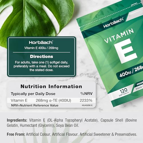 Vitamin E Capsules 400iu | 120 Count | High Strength Vitamin E as DL-a-Tocopheryl Horbäach Au supplements