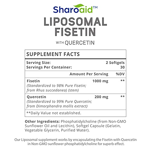 Sharoaid Liposomal Fisetin with Quercetin Supplements 1200 mg per Serving,High Absorpti Sharoaid Au supplements