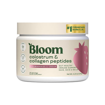 Bloom Nutrition Bovine Colostrum Powder with Vitamin B-12 for Gut Health, Immune Support, Hair Growth & Beauty Supplement | Strawberry, 25 Servings Bloom Nutrition Au supplements