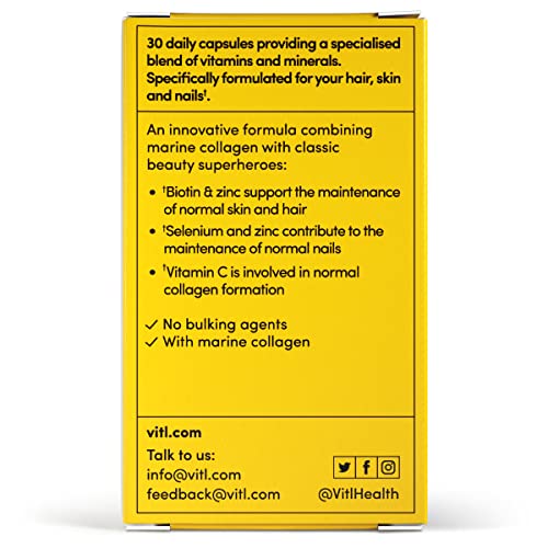 VITL Hair, Skin & Nails + Collagen, A dose of Classic Complexion Heroes Such as Collagen, Vitamin E, Biotin and Zinc | 30 Capsules VITL Au supplements