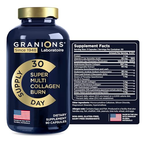 Thermogenic Hydrolyzed Collagen Burn - Hyaluronic Acid, Vitamin C, Multi Collagen Complex Granions Au supplements