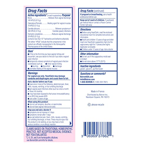 Boiron YeastCalm Homeopathic Suppositories for Yeast Infections, Burning, Discharge Boiron Au supplements