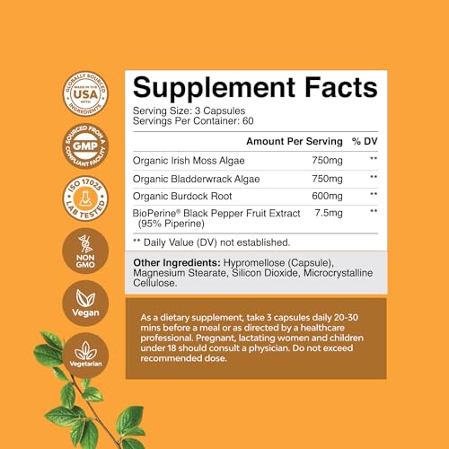 Organic Irish SeaMoss Capsules - Sea Moss and Bladderwrack Capsules with Burdock Natures Craft Au supplements