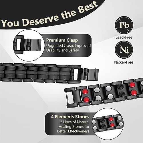 Feraco Mens Magnetic Bracelet Titanium Steel Magnetic Bracelet with Double Row 4 Elements Feraco Au supplements