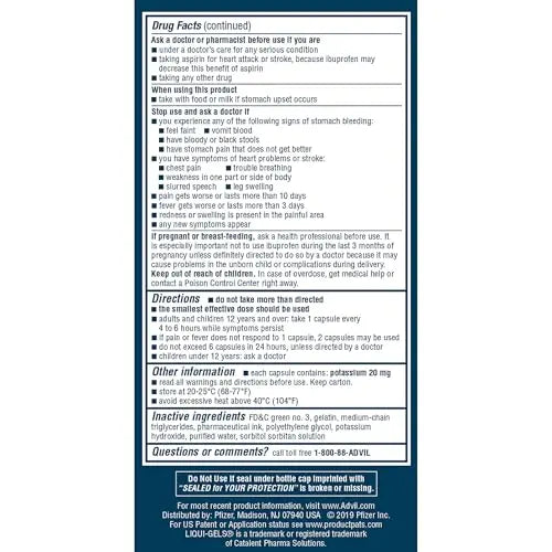 Advil Liqui-Gels Minis Pain Reliever and Fever Reducer, Pain Medicine for Adults with Ibuprofen 200mg for Pain Relief - 160 Liquid Filled Capsules Advil Au supplements