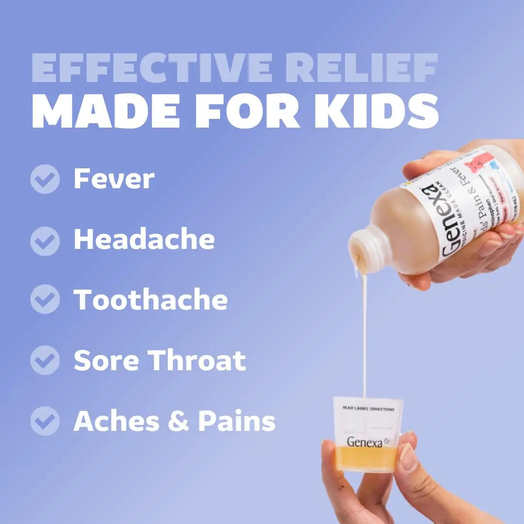 Genexa Children's Clean Acetaminophen | Pediatrician Preferred Ingredients | Pain & Fever Reducer for Kids | Dye Free, 0% Artificial Additives | Ages 2-11, Delicious Organic Blueberry Liquid, 4 fl oz Genexa Au supplements