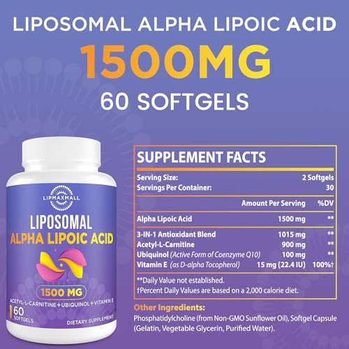 Liposomal Alpha Lipoic Acid 1500mg - with Acetyl-L-Carnitine 900mg & Ubiquinol 100mg lipmaxmall Au supplements