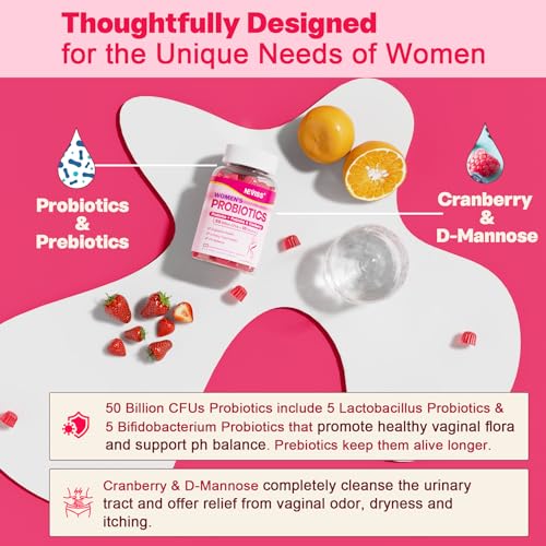 Probiotics for Women Gummies, Sugar Free Vaginal Probiotics 50 Billion CFU 10 Strains w/ Cranberry NEVISS Au supplements