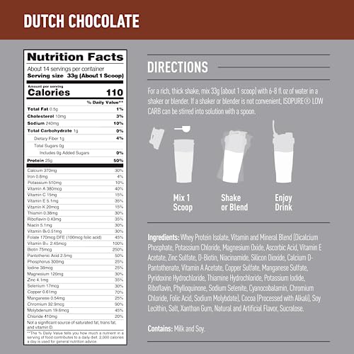 Isopure Dutch Chocolate Whey Isolate Protein Powder with Vitamin C & Zinc for Immune Isopure Au supplements