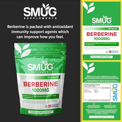 SMUG Supplements Berberine Tablets - 100 High Strength 1000mg Pills - Can Promote SMUG Supplements Au supplements