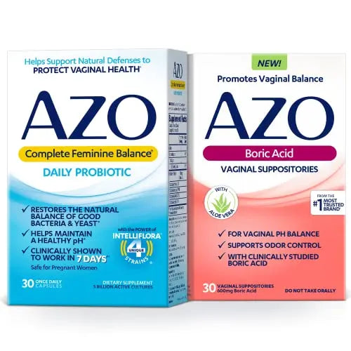 AZO Boric Acid Vaginal Suppositories (30 Count) + Complete Feminine Balance Daily Probiotics for Women AZOAU supplements