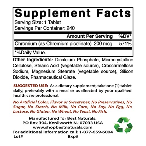 Best Naturals Chromium Picolinate Tablet, 200 mcg, 240 Count Best Naturals Au supplements