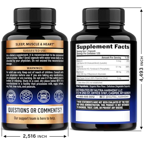 Magnesium Glycinate 500 mg - Chelated Supplement - High Absorption Form of Magnesium - Support for Sleep, Muscle & Heart Health - Made in USA, Lab Tested & Non-GMO - 120 Capsules NUTRAHARMONY Au supplements