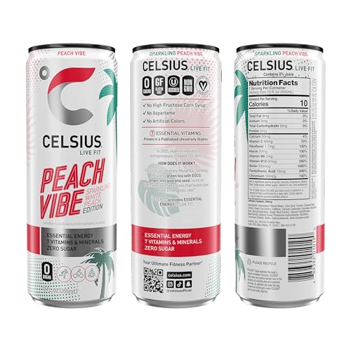 CELSIUS Sparkling Peach Vibe, Functional Essential Energy Drink 12 Fl Oz (Pack of 12) CELSIUS Au supplements
