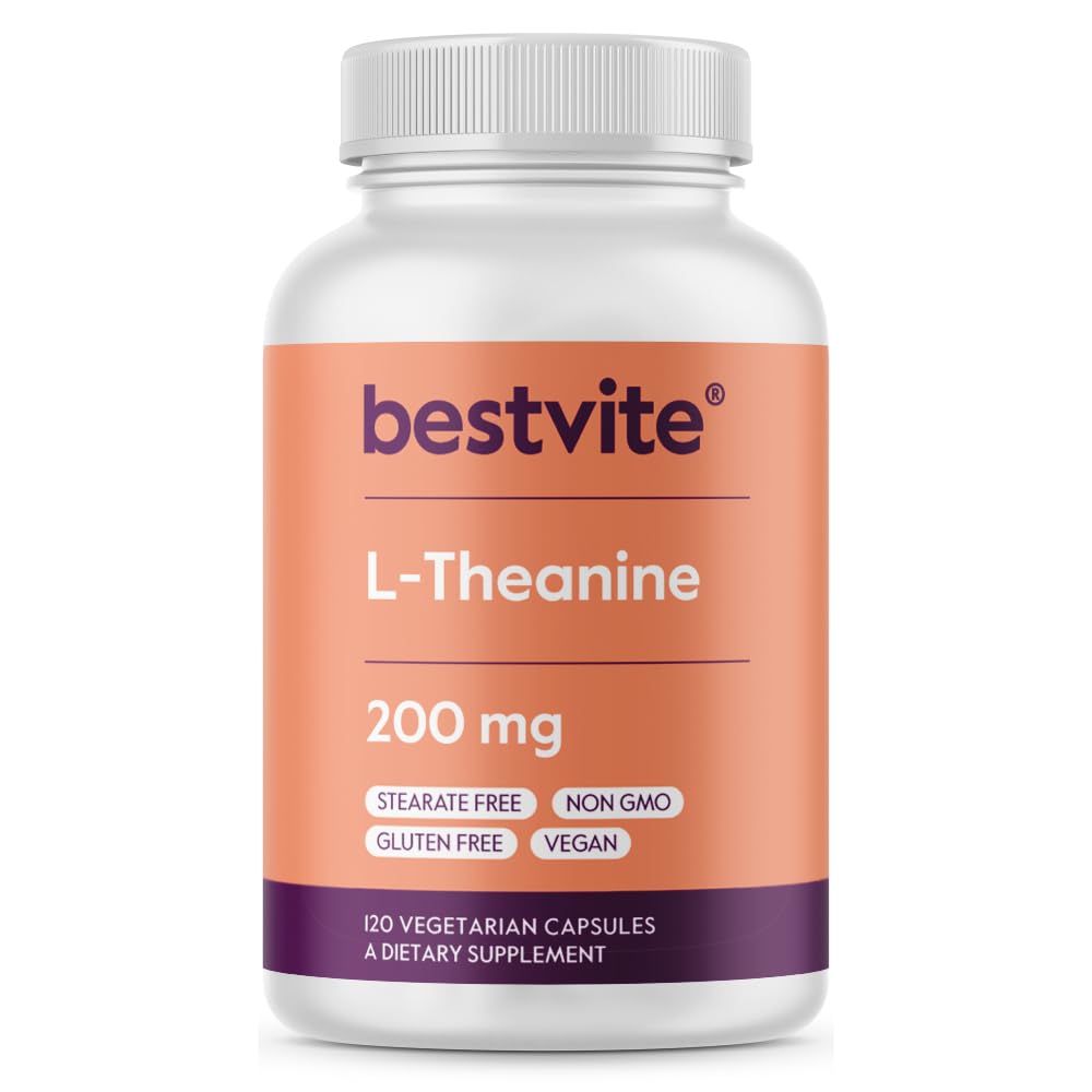 BESTVITE L-Theanine 200mg (120 Vegetarian Capsules) - No Stearates - Vegan - Non GMO - Gluten Free BESTVITE Au supplements