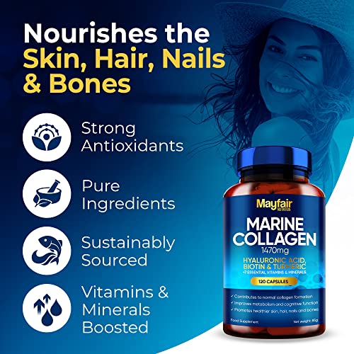 Mayfair Nutrition Marine Collagen 120 High Strength Capsules 1470mg Complex with Hyaluronic Acid Mayfair Nutrition Au supplements