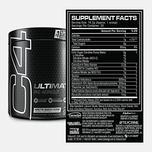 C4 Ultimate Pre Workout Powder Arctic Snow Cone - Sugar Free Preworkout Energy Cellucor Au supplements