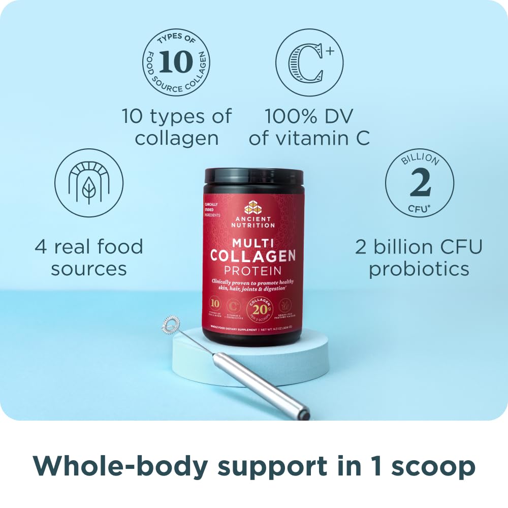 Ancient Nutrition Collagen Powder Protein with Probiotics, Unflavored Multi Collagen Protein with Vitamin C, 45 Servings, Hydrolyzed Collagen Peptides Supports Skin and Nails, Gut Health, 16oz Ancient Nutrition Au supplements