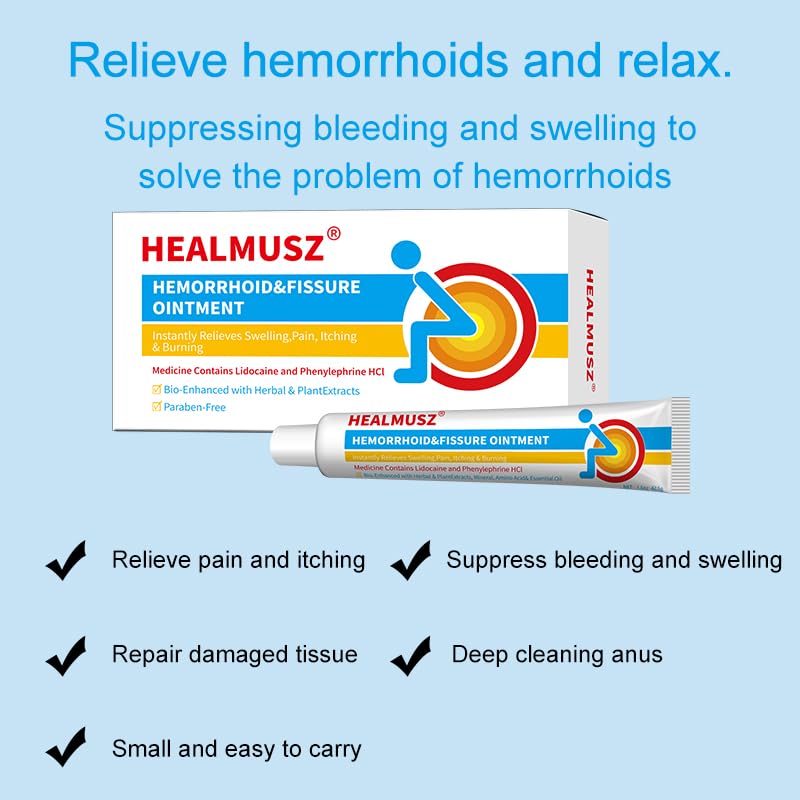 HEALMUSZ Hemorrhoid Fissure Ointment 1.5oz,Fast Relief for Pain, Swelling, Discomfort & Itching,Formulated with 4% Lidocaine and Phenylephrine HCI HEALMUSZ Au supplements