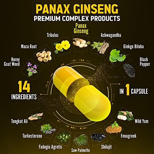 Premium Panax Ginseng 14 in 1, 13X Potency, High Strength Capsules with Horny Goat Weed Zolotus Au supplements
