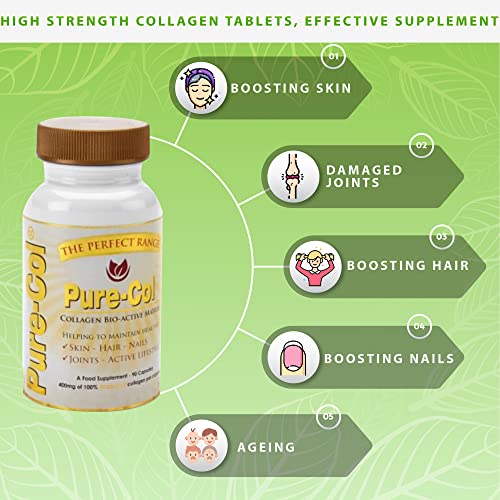 Pure-COL Collagen 90 Capsules 400mg Bio-Active Matrix High Strength Collagen Tablets The Perfect Range Au supplements