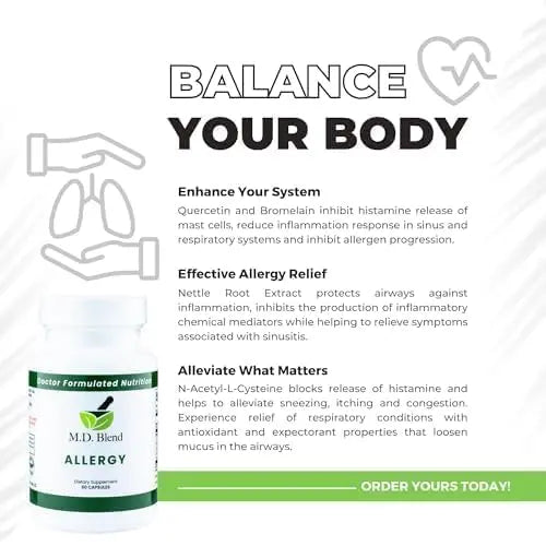 M.D. Blend Nature’s Biotic & Allergy Expert Bundle for Immune Support, Seasonal Allergy Relief, Respiratory Wellness, Quercetin and Bromelain, NAC Nettle Root Vitamins & Minerals Plant-Based Capsules M.D. Blend Au supplements