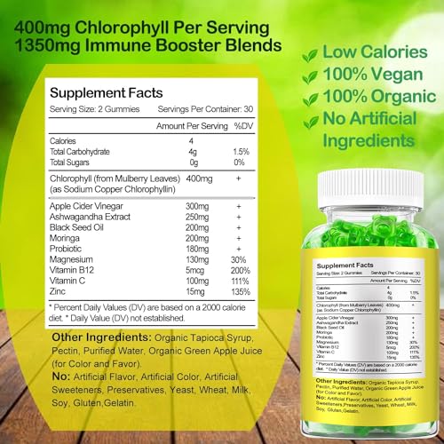 Organic Chlorophyll Gummies with Ashwagandha, Black Seed Oil, Apple Cider Vinegar Sijigood Au supplements