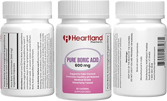 Heartland Pharma Boric Acid Vaginal Suppositories Medical Grade 100% USA Manufactured (30 ct)(1 Pack) Heartland Pharma Au supplements