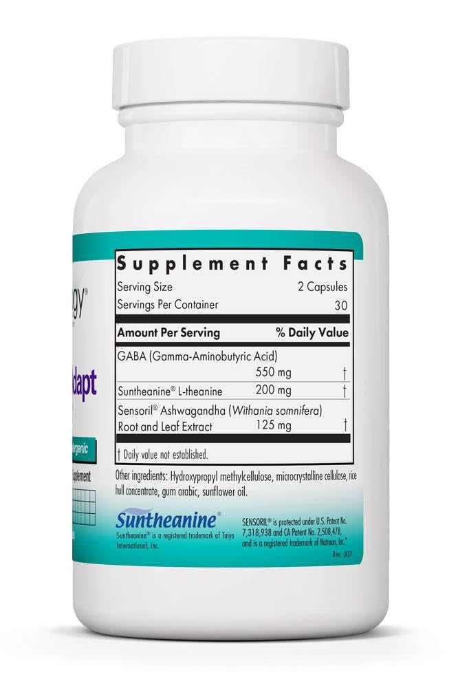 NutriCology ZenMind Adapt - 200 mg L-Theanine, 125 mg Ashwagandha & 550 mg GABA - Supports Stress Response and Calmness - Vegetarian Capsules - Hypoallergenic Formula - 30 Servings - 60 Capsules Allergy Research Group Au supplements