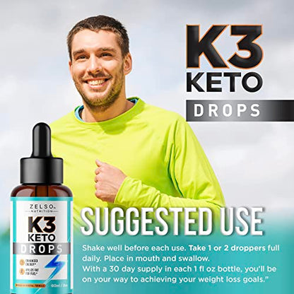 (3 Pack) K3 Keto Drops for Weight Loss - Fat Burner & Metabolism Booster | Advanced Keto ZELSOAU supplements