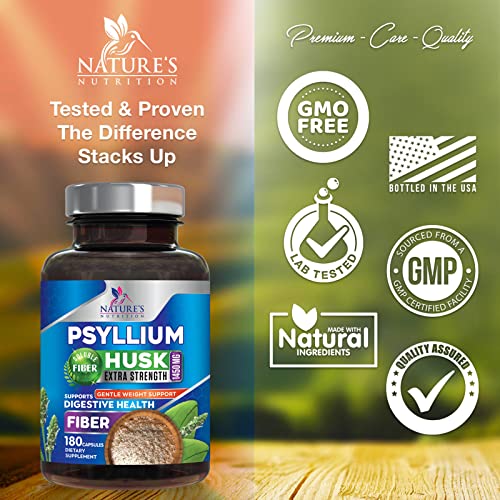 High Absorption Psyllium Husk Capsules 1450mg, Natural Soluble Fiber Supplement Non-GMO Nature's Nutrition Au supplements