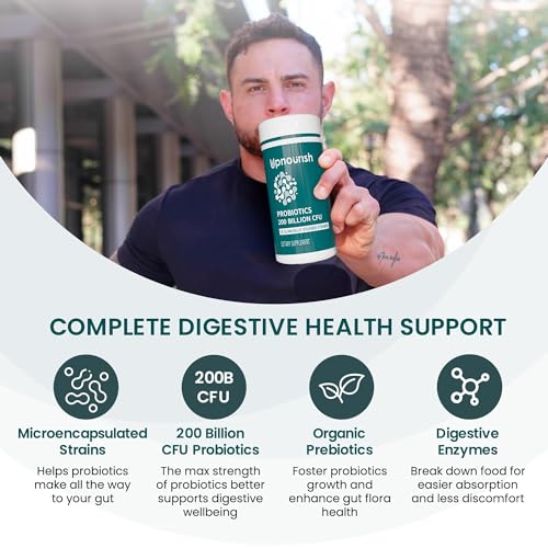 UpNourish Probiotics - 200 Billion CFUs, 15 Strains, Prebiotics & Enzymes - 60 Vegan Cap UpNourish Au supplements