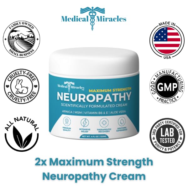 Medical Miracles Neuropathy Cream | Nerve Therapy Max-Potency Relief Cream for Feet, Hands, Legs, and Toes - Enriched with Arnica, Vitamin B6, Aloe Vera, MSM - Crafted for Exceptional Relief 4oz Medical Miracles Au supplements
