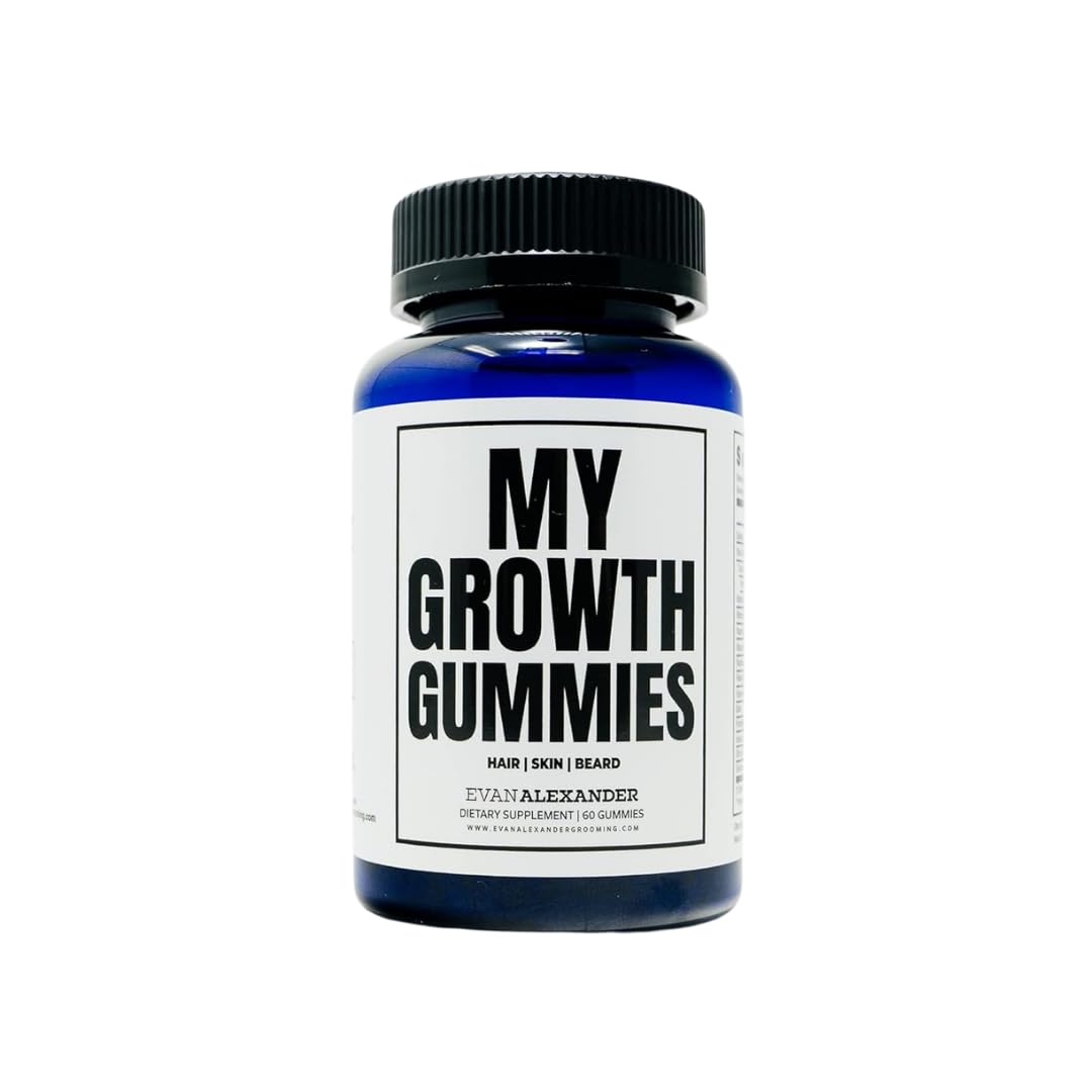 Evan Alexander Grooming My Growth Gummies | Healthy Hair & Beard Growth Support | Stronger Hair Follicles & Better Skin | Strawberry & Coconut Flavor | Vitamins C, D3, B6, B12 & Biotin | 60 Gummies Evan Alexander Fine Grooming Au supplements