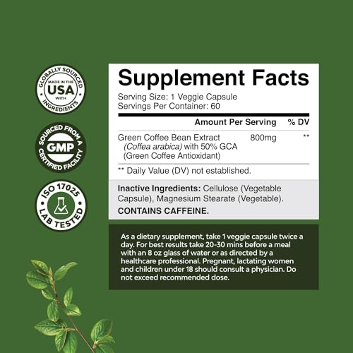 Pure Green Coffee Bean Extract - 800 mg Green Coffee Extract Caffeine Energy Pills Bio Sense Au supplements