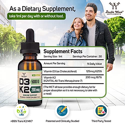 Vitamin D3 K2 5,000 IU Liquid Drops (5,000 IU of D3 and 200mcg of 99.9% All-Trans Double Wood Supplements Au supplements