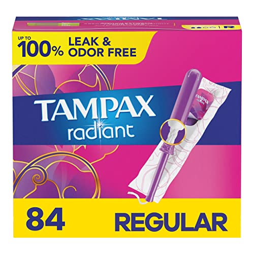Tampax Radiant Tampons, Regular Absorbency, with Leakguard Braid, Unscented, 84 Count Tampax Au supplements