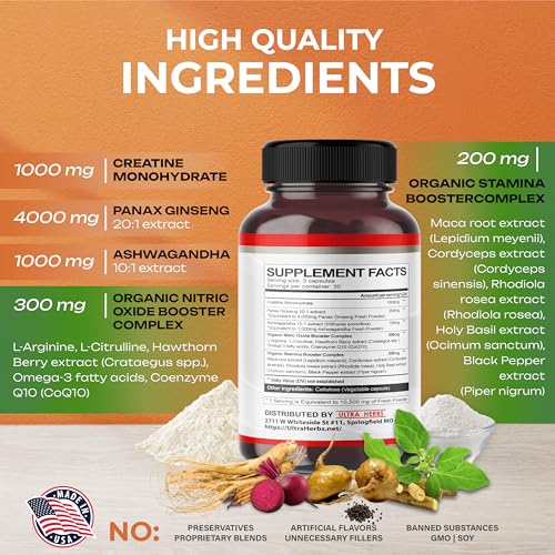 Ultra Creatine Pills Muscle Growth 9800mg Creatine Monohydrate Capsules w Ginseng ULTRA HERBS Au supplements
