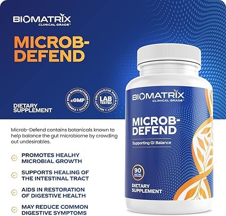 BioMatrix Biofilm Disruptor, GI Repair Digestive Supplement for Men and Women, Oil of Thyme, Oregano & Clove, Gut Microbiome & Intestinal Health Support | Microb-Defend (90 Softgels) BioMatrix Au supplements