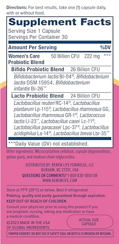 Renew Life Women's Probiotic Capsules, 50 Billion CFU Guaranteed, Supports Vaginal, Urinary Renew Life Au supplements