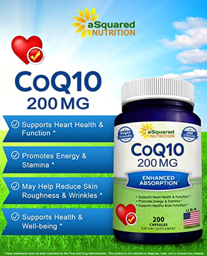 aSquared Nutrition CoQ10 (200 Capsules and 200mg) - High Absorption Vegan CO Q-10 aSquared Nutrition Au supplements