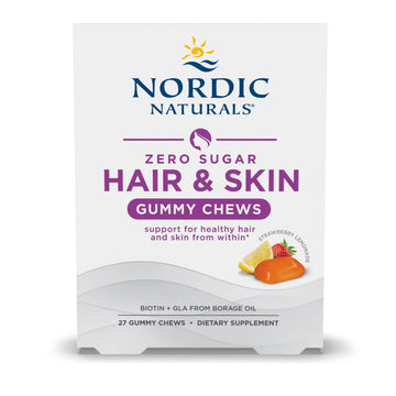 Nordic Naturals Zero Sugar Hair & Skin Gummy Chews, Strawberry Lemonade - 27 Gummy Chews - Biotin + GLA from Borage Oil - Promotes Healthy Balance of Fats in Skin - Non-GMO - 27 Servings Nordic Naturals Au supplements