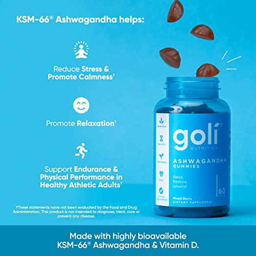Goli Ashwagandha & Vitamin D Gummy - 60 Count - Mixed Berry, KSM-66, Vegan Goli Au supplements