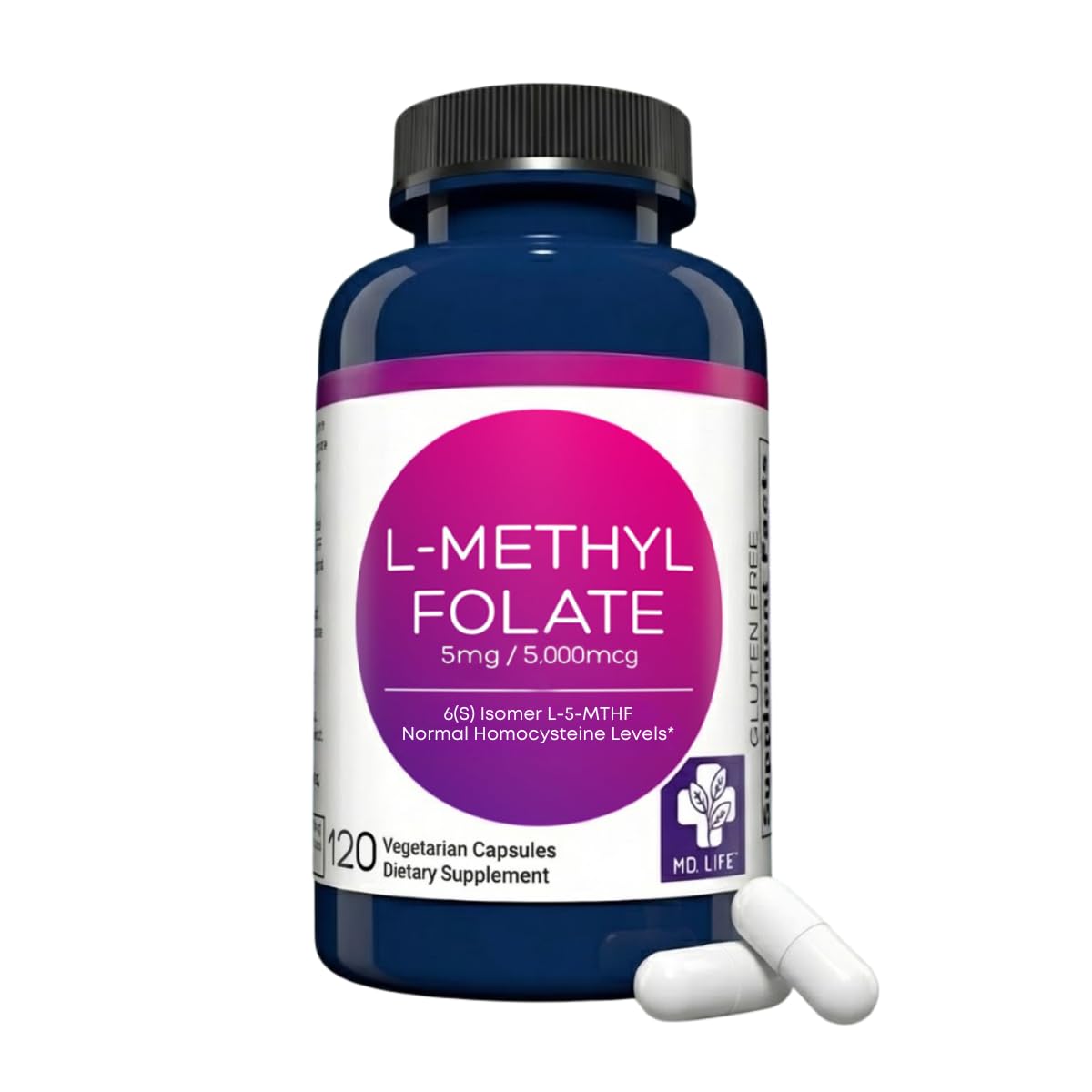 MD Life L-Methylfolate 5 mg Supplement - Professional-Grade Active L Methylfolate Supplement - 120 Capsules - L-Methylfolate 5mg - Maximum Potency MTHFR W/Essential Amino Acids MD.LIFE Au supplements