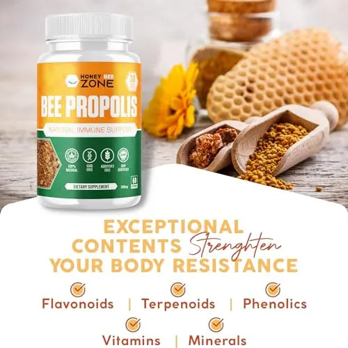HONEYBEEZONE-Bee Propolis Capsules – 100% Natural Energy and Immune Support Supplement | Non-GMO, Gluten-Free, 60 Easy-to-Swallow Veggie Capsules HONEYBEEZONE Au supplements