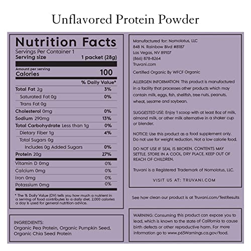 Truvani Organic Vegan Protein Powder Unflavored - 20g of Plant Based Protein, Organic Truvani Au supplements
