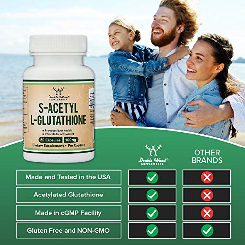 S-Acetyl L-Glutathione Capsules - 100mg, Manufactured and Tested in The USA, 60 Count Double Wood Supplements Au supplements