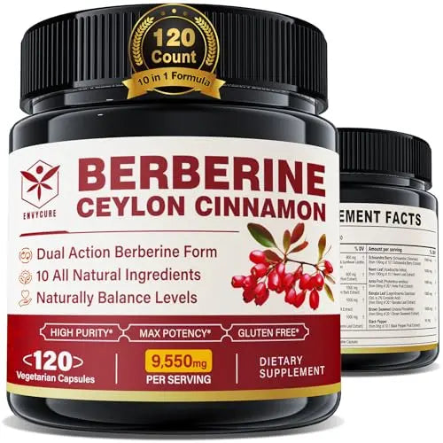 Berberine Supplement Organic 1500mg with Ceylon Cinnamon Bitter Melon & Banana Leaf envycureAU supplements